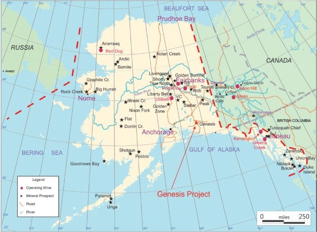 Location of New Age Metals' Genesis Project, Nelchina Mining District, Alaska.