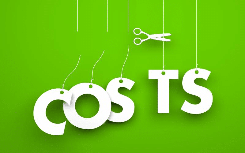 Scissors cutting the word 'costs'